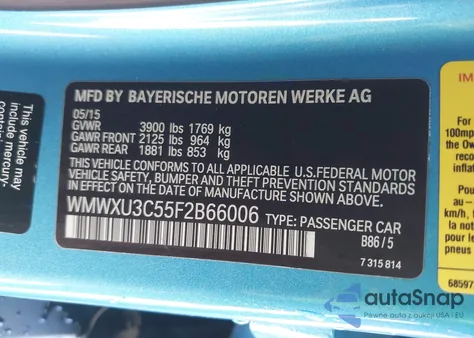 2015 Mini Hardtop Cooper S z USA, uszkodzony, nr VIN WMWXU3C55F2B66006